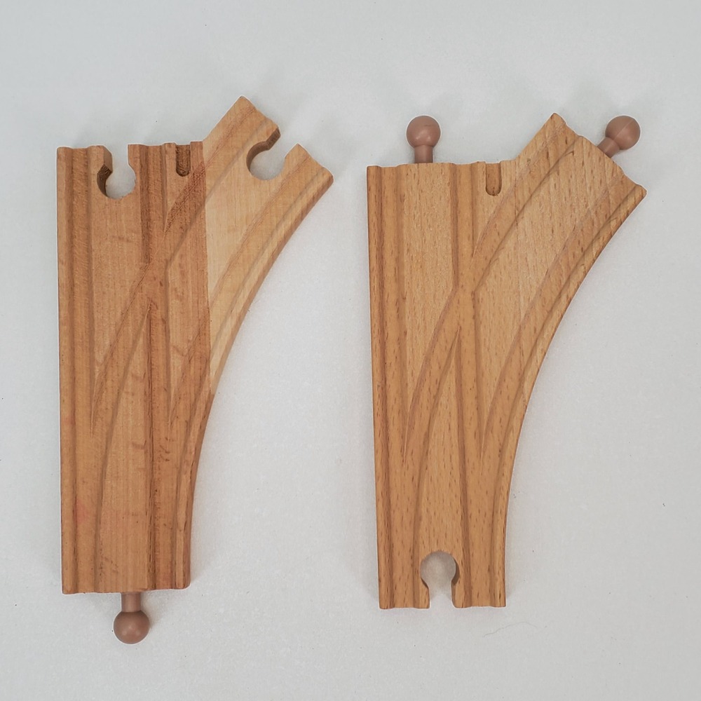 Wooden Railway Switch Track Set 2 Piece Curved Turnout Train Track Expansion